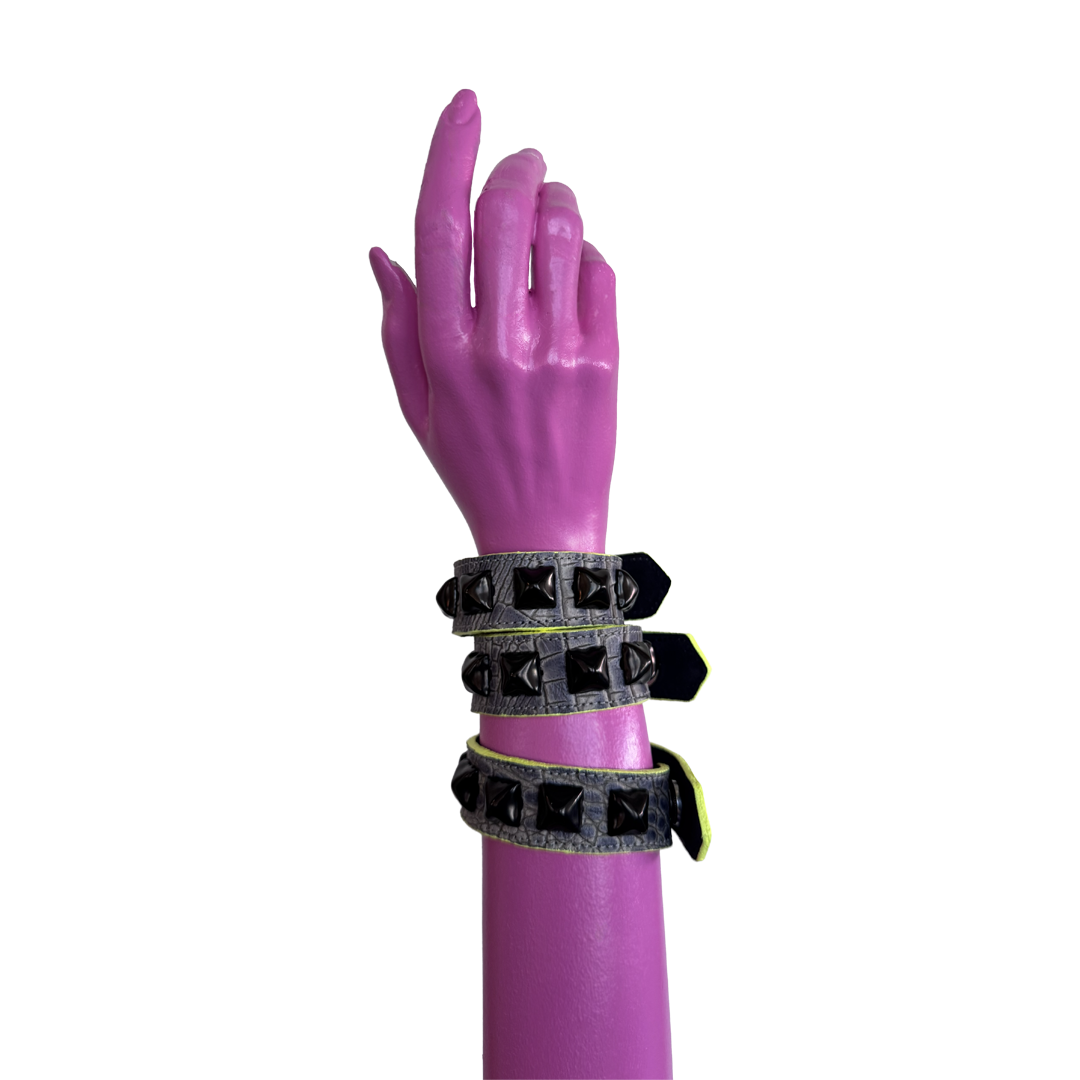 Leather Cuff — Croc Neon Yellow